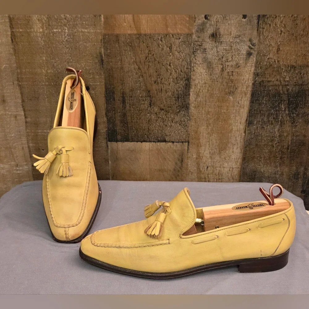 Sutor Mantellassi Women's Yellow Leather Tassled Loafers Size 8.5 - Picture 1 of 8